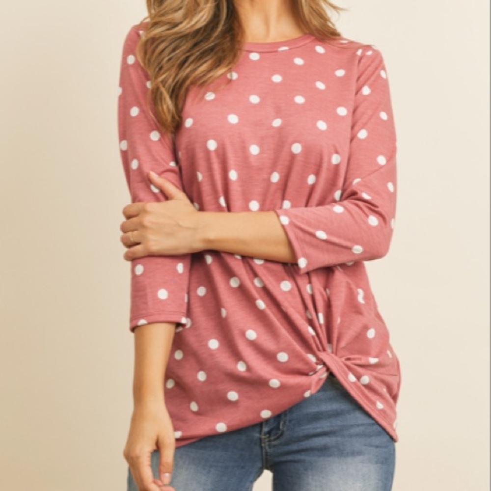 Mauve & White Polka Dot 3/4 Sleeve Top - Picture 7 of 8
